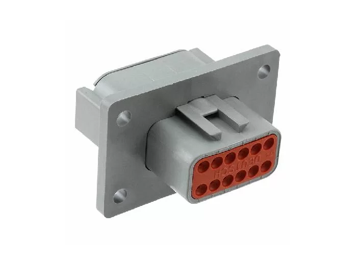 DTM04-12PA-L012 – DTM Series – 12 Pin Male Receptacle, Welded Flange, A Key, Gray