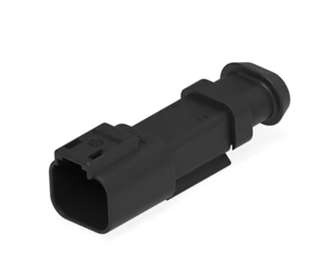 DT04-2P-CE09 – DT Series – 2 Pin Male Receptacle – Reduced Dia. Seals, Shrink Boot Adapter, Black