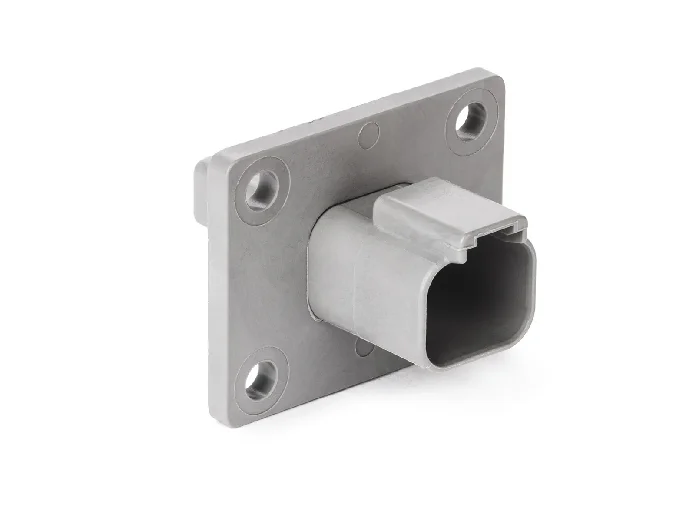 DT04-2P-L012 – DT Series – Male 2 Pin Receptacle – Welded Flange, Gray
