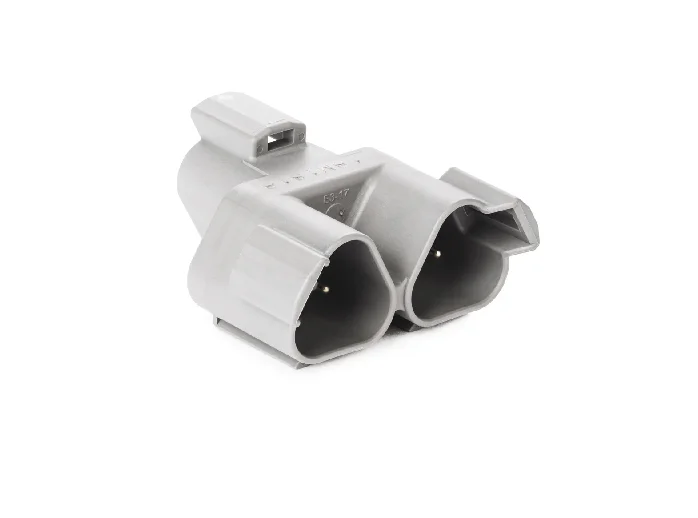 DT04-3P-P007 – DT Series – Male 3 Pin Receptacle – Y Connector, Molded Gold Pins, J1939, Gray