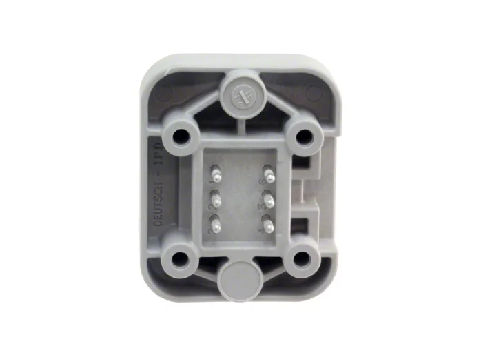 DT15-6P – DT15 Series –  Male 6 6 Pin Receptacle – Straight Molded Pins, PCB Mount, Gray
