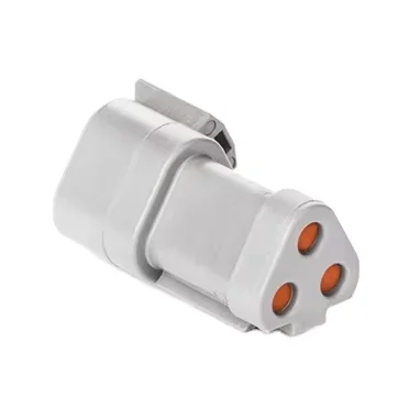 DT04-3P-P006 – DT Series – 3 Pin Receptacle – Wedgelock Included, Terminating Resistor, Gold Pins, J1939, Gray