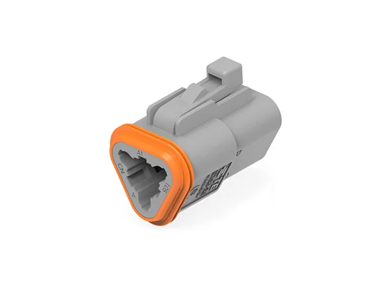 DT06-3S-C015 – DT Series – 3 Socket Plug – Wedgelock Included, Solid Rear Grommet, End Cap, Gray